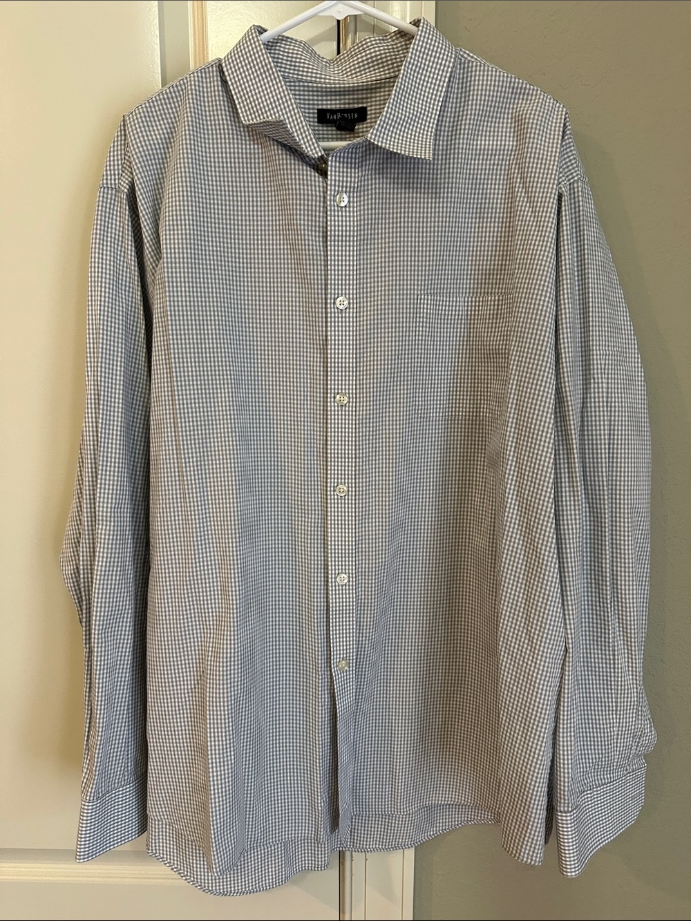 Van Heusen Men’s Grey and White Micro-Check Dress Shirt